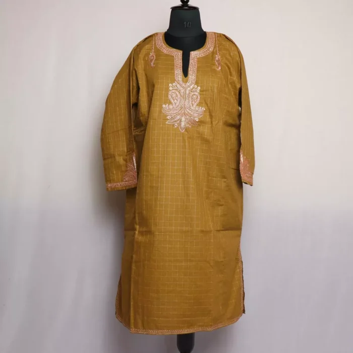 Mendi Green Summer Pheran - Cotton With Tilla Embroidery