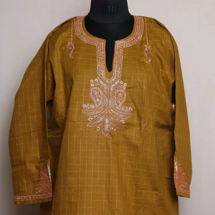 Mendi Green Summer Pheran - Cotton With Tilla Embroidery - Image 2