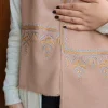 Humayun Light Brown Woolen Kashmiri Muffler With Blue Yellow Hand Sozni Embroidery | Unisex