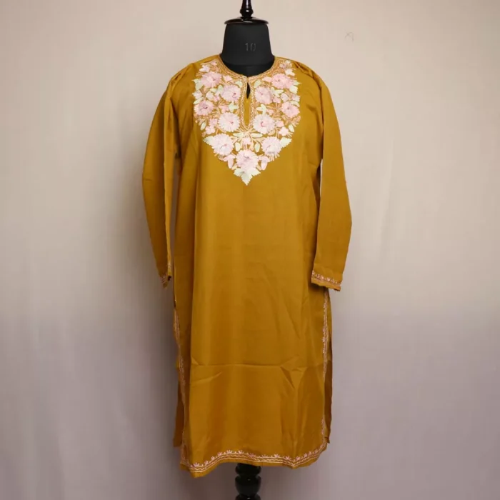 Mustard Summer Kashmiri Kurta with Aari Embroidery