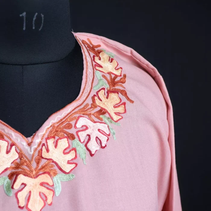 Pastel Pink Summer Kashmiri Kurta with Aari Embroidery - Image 2