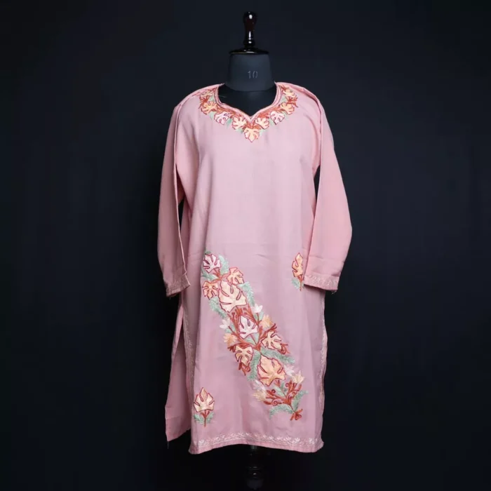 Pastel Pink Summer Kashmiri Kurta with Aari Embroidery