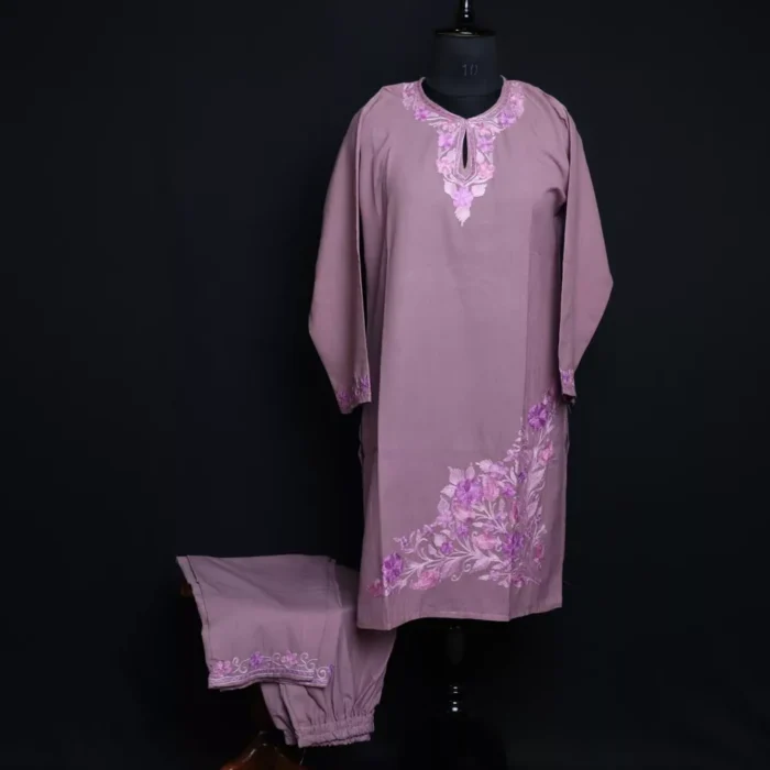 Pastel Pink Kashmiri Cotton Aari Kashmiri Co-ord Set