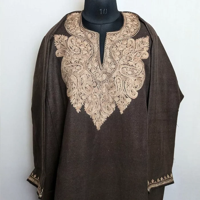 Brown Patu Pheran Aari Embroidery