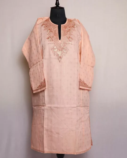 Peach Summer Pheran - Cotton With Tilla Embroidery