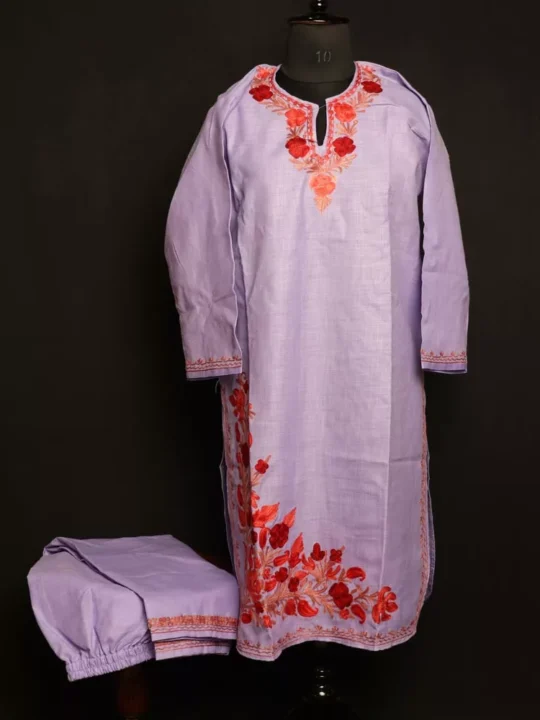 Purple Naaz Cotton Aari Kashmiri Co-ord Set