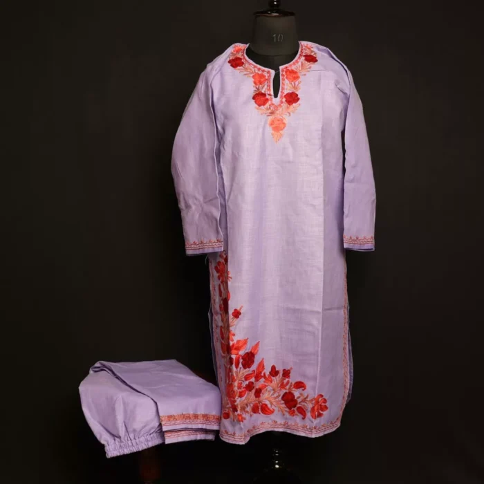 Purple Naaz Cotton Aari Kashmiri Co-ord Set