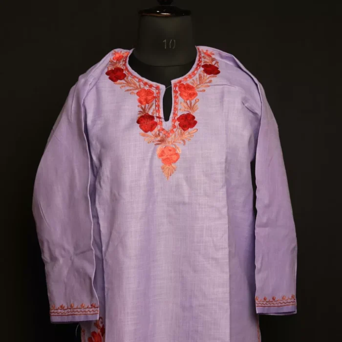 Purple Naaz Cotton Aari Kashmiri Co-ord Set - Image 2