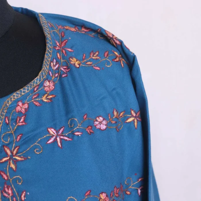 Blue Eidgah Soft Tweed Pheran with Hand Sozni Embroidery - Image 2