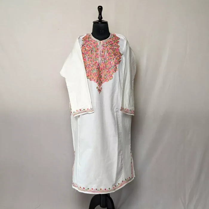 Kashmiri White Safed Pheran with Aari Work - Image 2