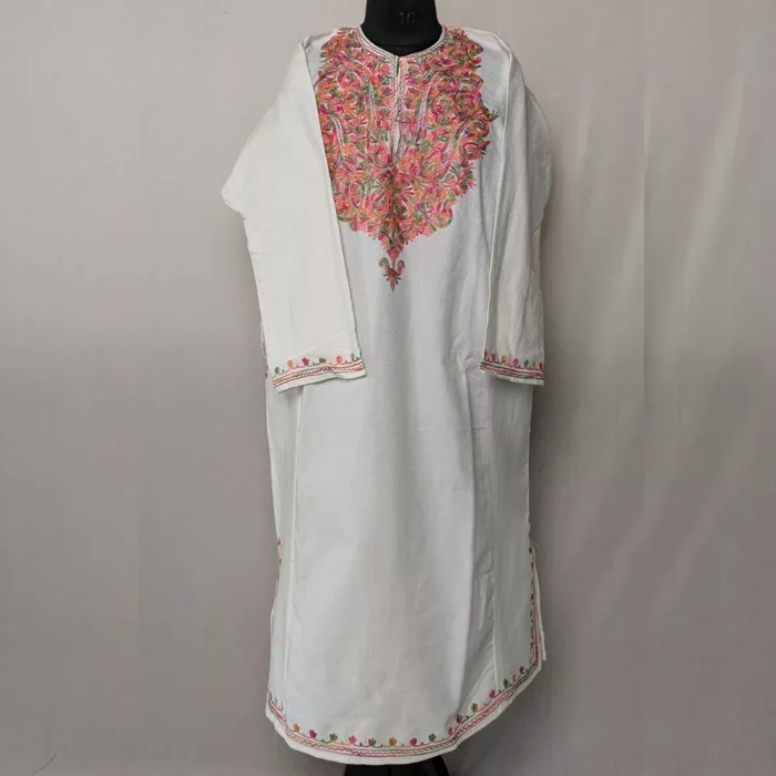 Kashmiri White Pheran with Aari Work - Image 2