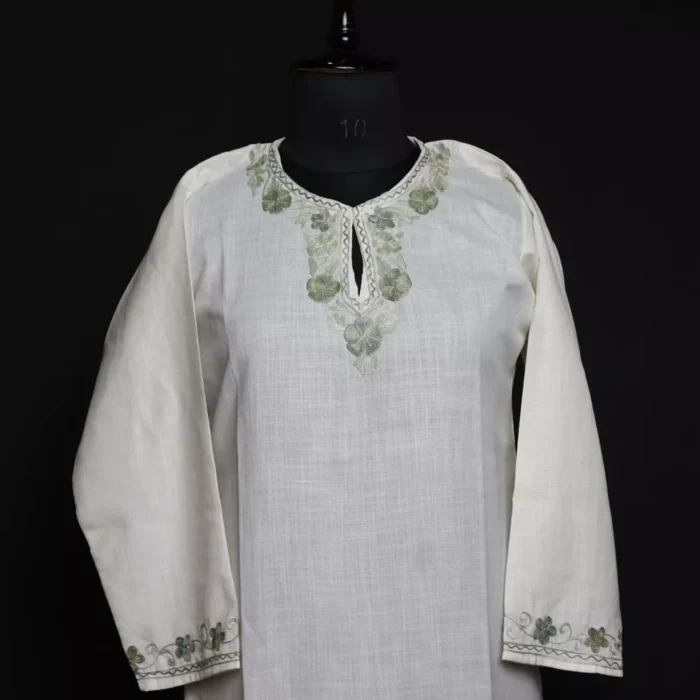 White Cotton Aari Kashmiri Co-ord Set - Image 2