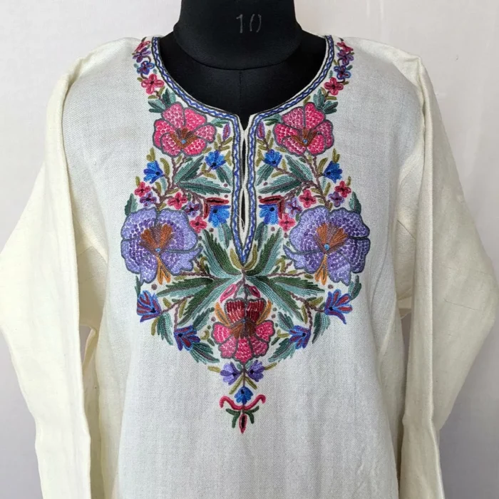 Buy Phiran Online - White Raffal with Hand Aari Embroidery