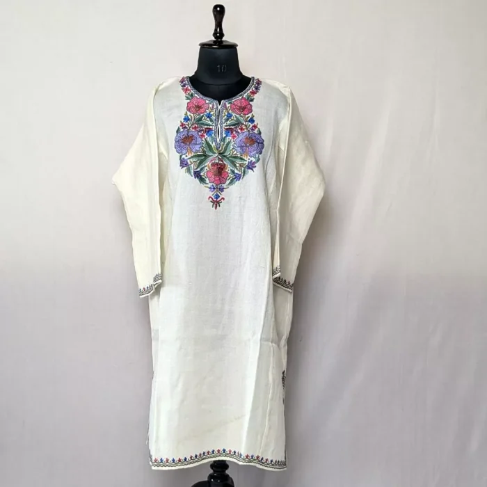 Buy Phiran Online - White Raffal with Hand Aari Embroidery - Image 2