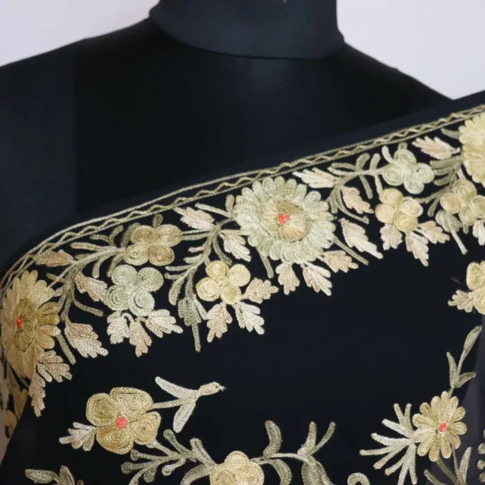 Black Georgette Saree With Kashmiri Aari Embroidery - Khizan Collection - Image 5