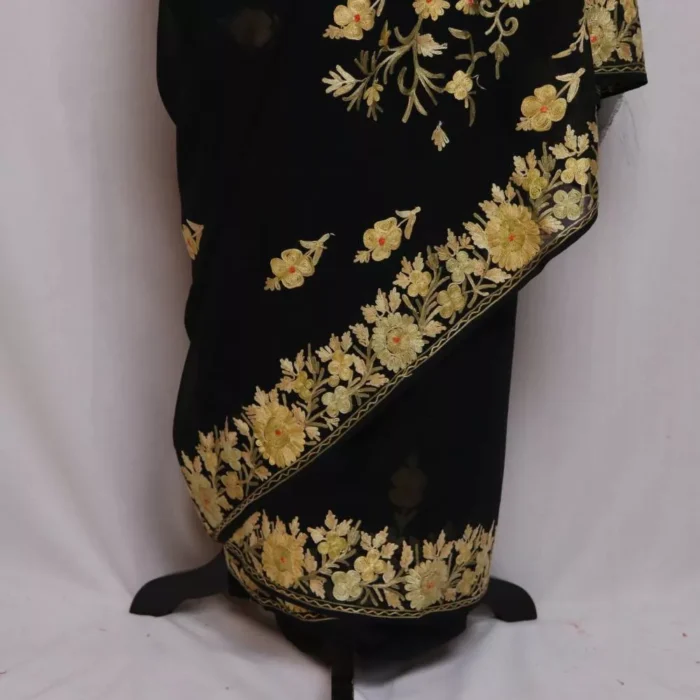 Black Georgette Saree With Kashmiri Aari Embroidery - Khizan Collection - Image 3