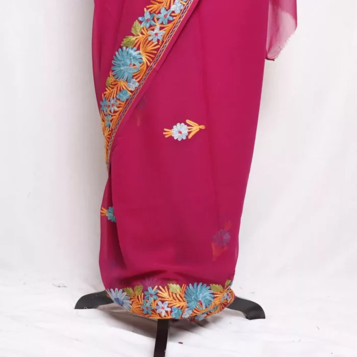 Purple Georgette Kashmiri Saree Aari Embroidered – Khizan Collection - Image 3