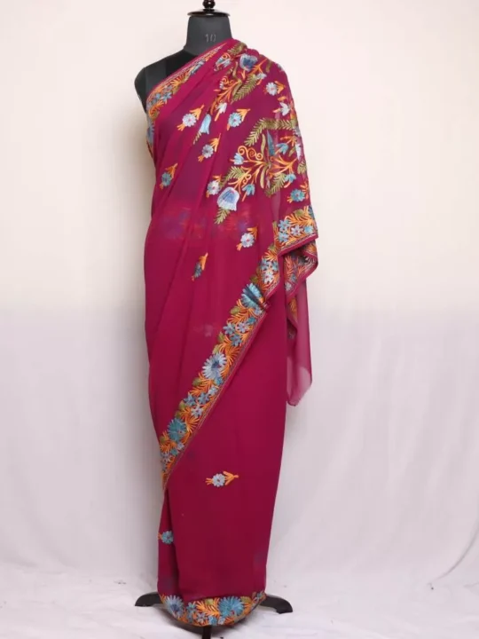 Purple Georgette Kashmiri Saree Aari Embroidered – Khizan Collection