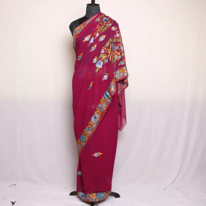 Purple Georgette Kashmiri Saree Aari Embroidered – Khizan Collection