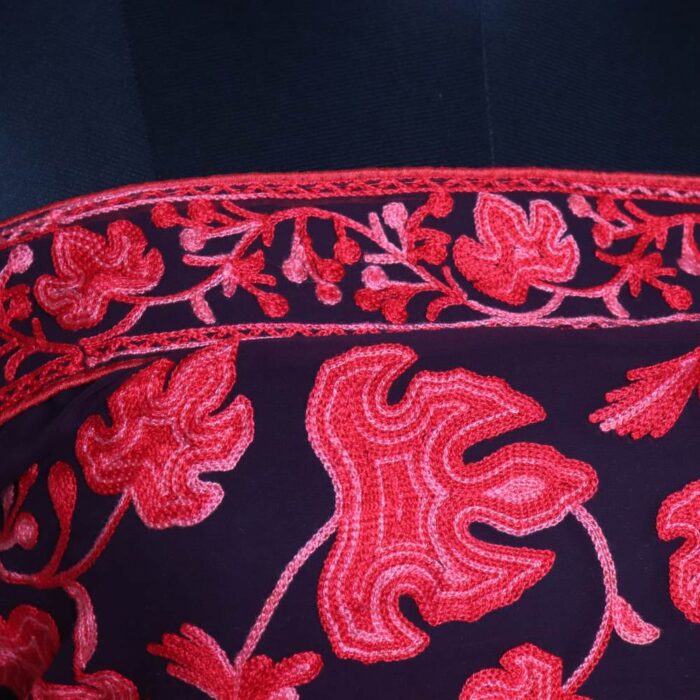 Wine Red Chinari Georgette Kashmiri Saree Aari Embroidered – Khizan Collection - Image 4
