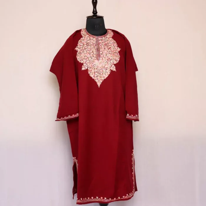 Maroon Kashmiri Winter Pheran | Haseen Collection - Image 2