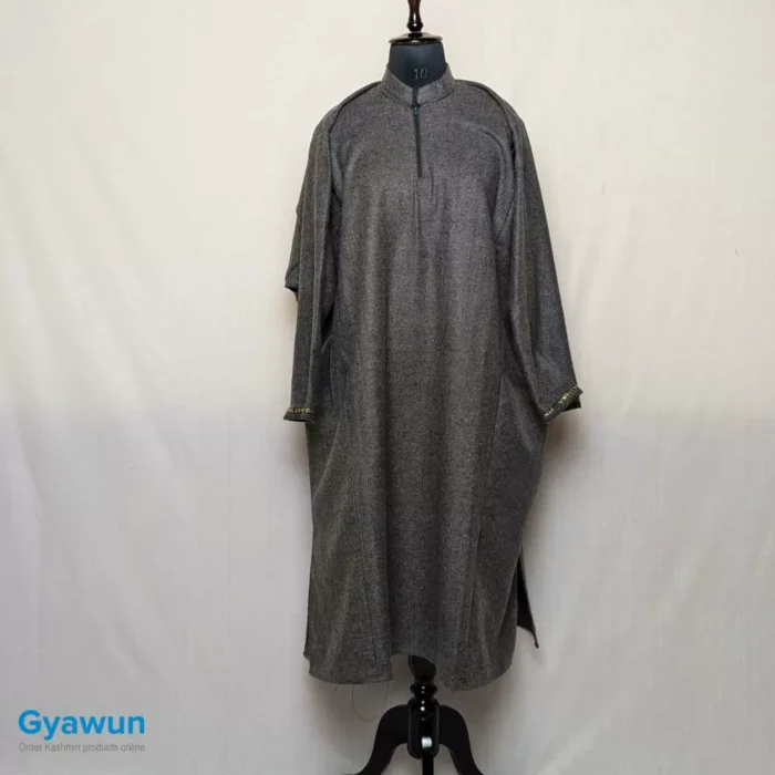 Dark Grey Lakeer Jahanzeb Traditional Mens Kashmiri Pheran (L45,C66) - Image 2