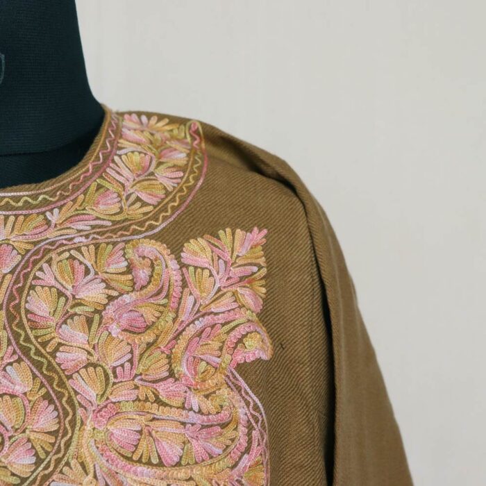 Light brown Saima Kashmiri Pheran For Women with Beautiful Aari Work  | Dodhpathri Collection - Image 3