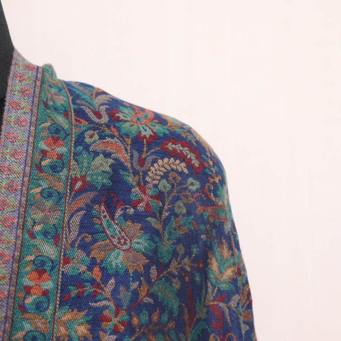 Blue Kani Kashmiri Shawl for Men| Flower and Badaam | Shah Rukh Collection - Image 3