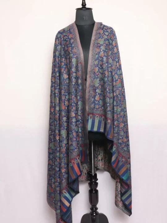 Kani Kashmiri Shawl Blue for Men Chinar All over Shah Rukh