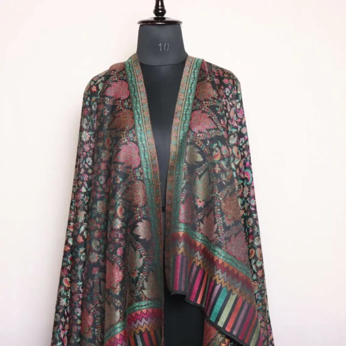 Kani Kashmiri Shawl Black for Men | Chinar border | Shah Rukh Collection