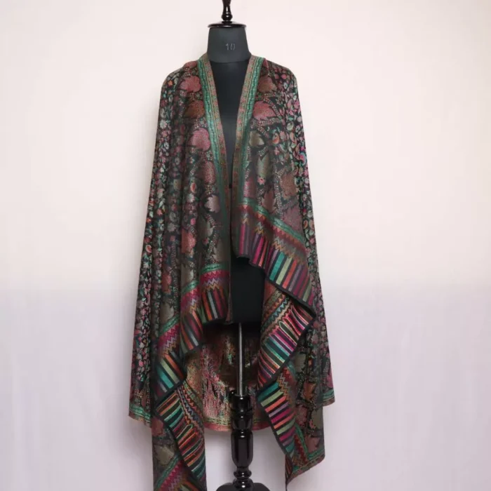 Kani Kashmiri Shawl Black for Men | Chinar border | Shah Rukh Collection - Image 2
