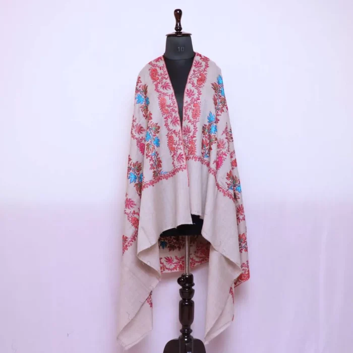 Natural Kashmiri Shawl | 9 Lines Chinar Needle Paper Machie Sozni Work - Image 3