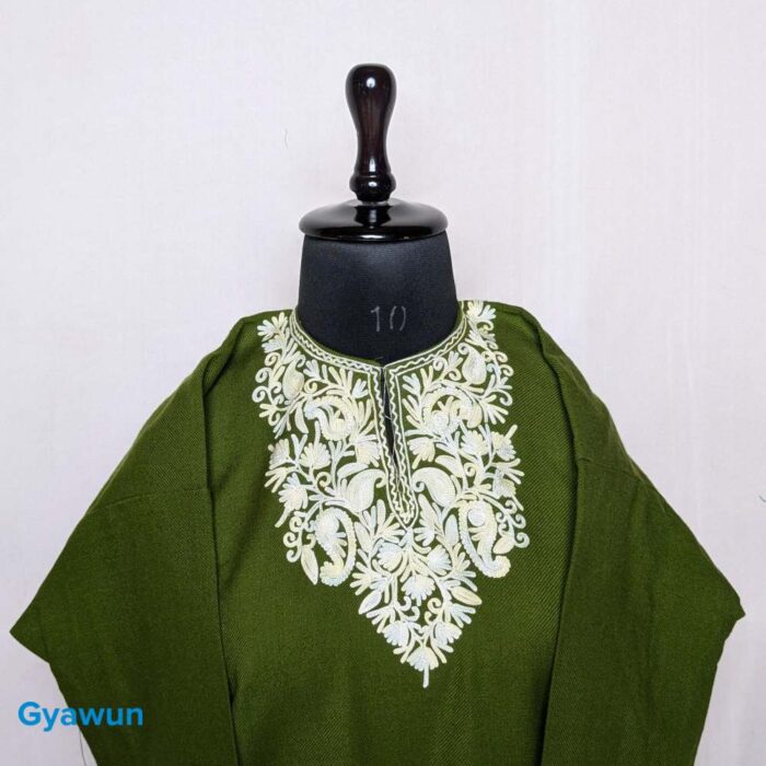 Green Sheen Rumi Kashmiri Girls Short Pheran (L38) - Image 3