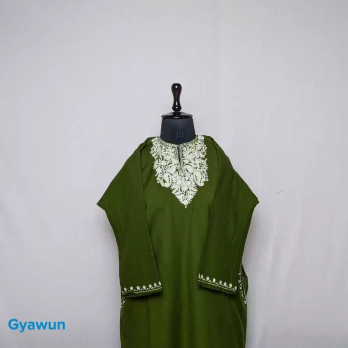 Green Sheen Rumi Kashmiri Girls Short Pheran (L38) - Image 2