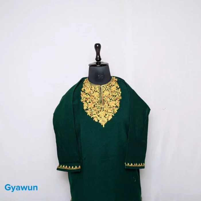 Bottle Green Rumi Kashmiri Girls Short Pheran (L37) - Image 2