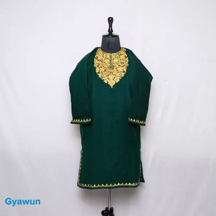 Bottle Green Rumi Kashmiri Girls Short Pheran (L37)