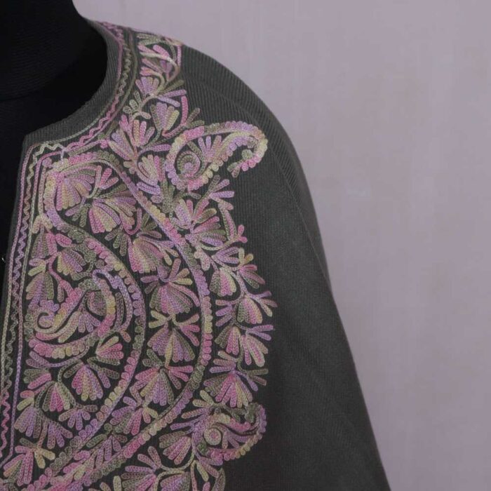 Grey Aari Embroidery Poncho - Khushi Collection - Image 3