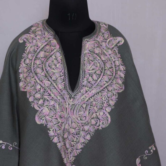 Grey Aari Embroidery Poncho - Khushi Collection - Image 2