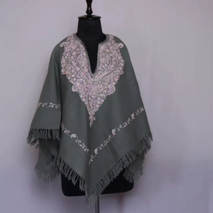 Grey Aari Embroidery Poncho - Khushi Collection