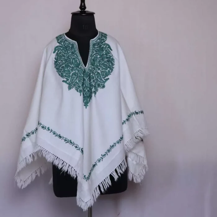 White Kashmiri Aari Embroidery Poncho -Khushi Collection