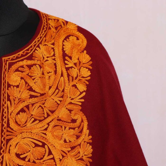 Maroon Naar Poncho With Kashmiri Aari Embroidery - Khushi Collection - Image 2