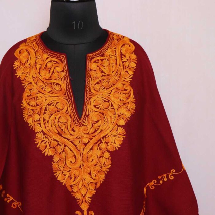 Maroon Naar Poncho With Kashmiri Aari Embroidery - Khushi Collection - Image 3
