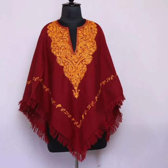 Maroon Naar Poncho With Kashmiri Aari Embroidery - Khushi Collection