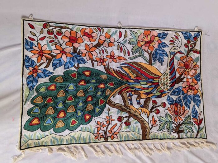 Peacock on a Tree Kashmiri Handmade Chainstitch Wall Hanging 3x2ft