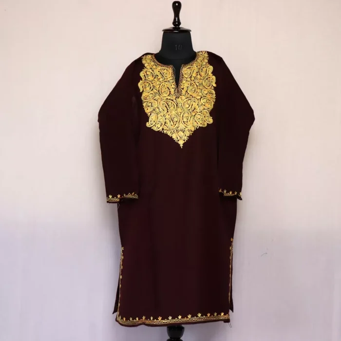 Wine Harud Kashmiri Phiran For Ladies with Aari Work - Image 3