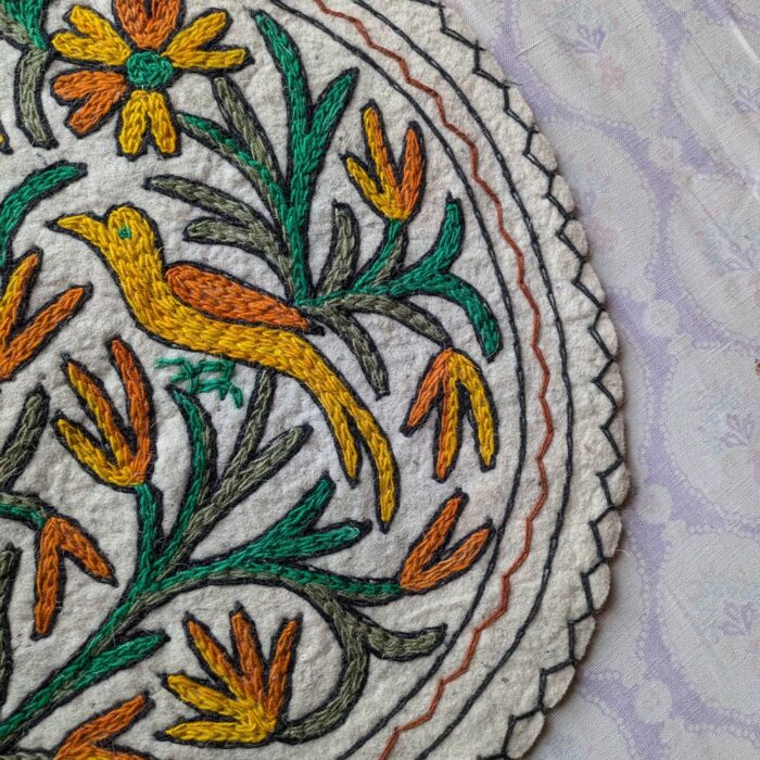 Birds Namda Rug, Round Meditation Mat | Aasan or Chair Pad 2ft - Image 2
