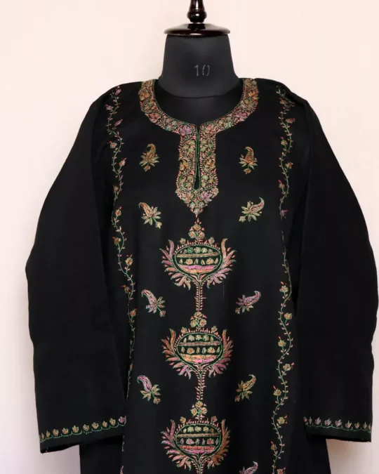 Shaheen Designer Pheran- Black Raffal With Sozni Handwork