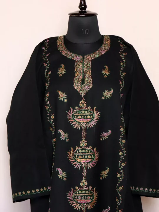 Shaheen Designer Pheran- Black Raffal With Sozni Handwork