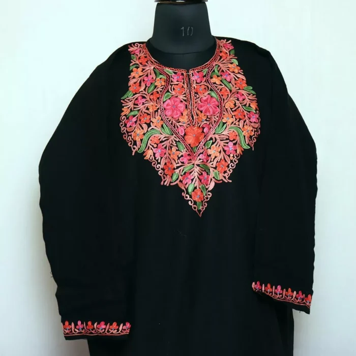 Kashmiri Pheran For Women - Black Premium Cashmilon with Aari Work