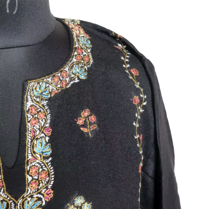 Shaheen Designer Pheran- Black Raffal With Sozni Handwork - Image 4